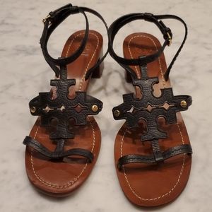 Tory Burch size 11 black leather 2" heel sandals
